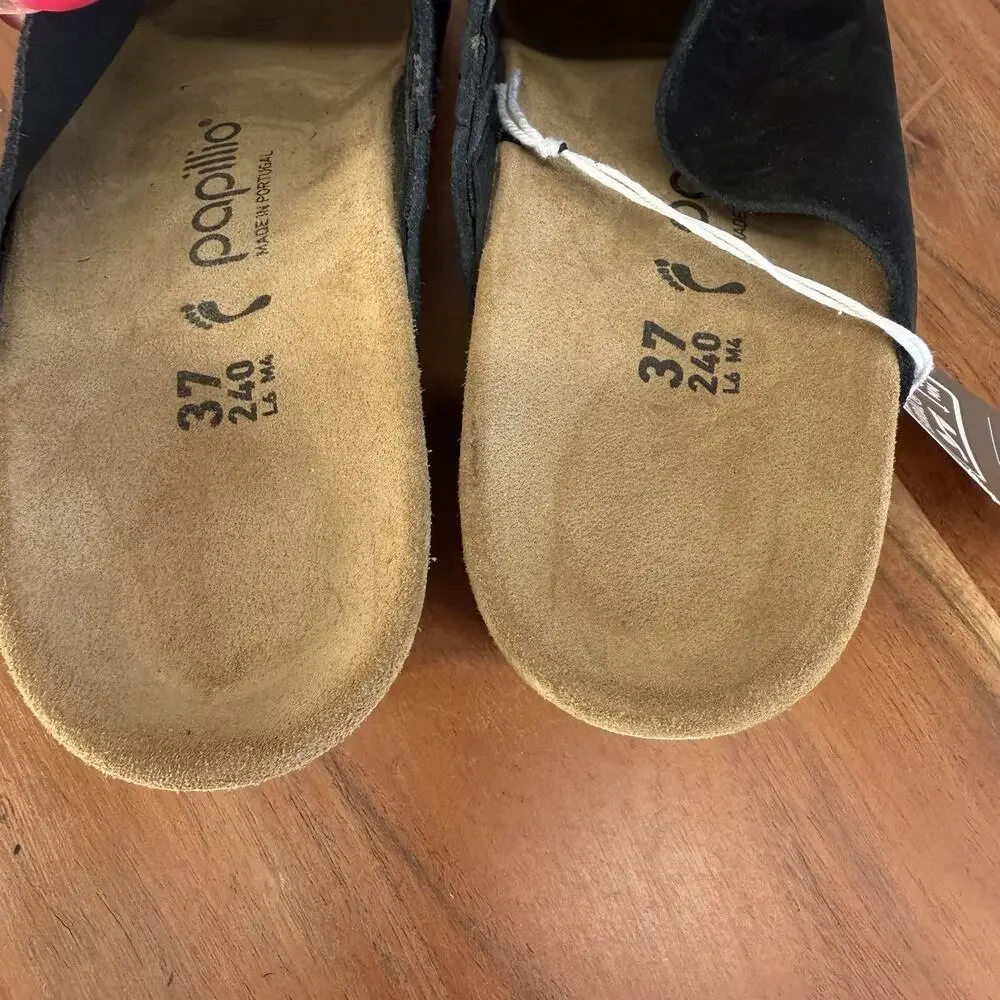 Papillio Birkenstock Wedge Sandals Womens 37 US 6 Black Suede New